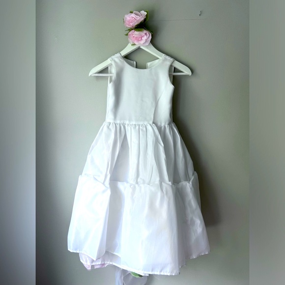 US Angels White Satin Pink Flower Girl Tulle Petal Party Formal Dress 6X 6 - Picture 10 of 17